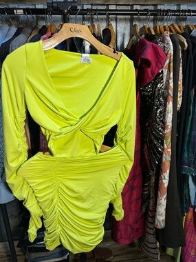Oh Polly Neon Lime Ruched Long-Sleeve SET OF 2